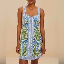 NWT Farm Rio Tropicance Linen Mini Dress Blue XXS | Resort Chic
