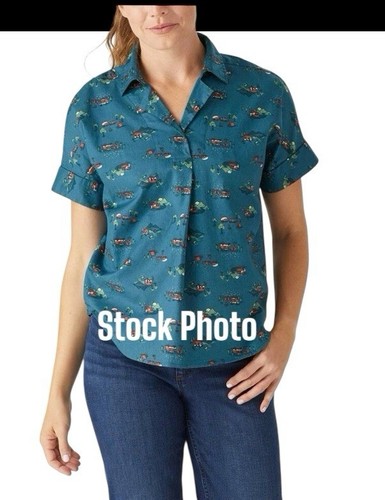 Duluth Trading Women’s Large Blue Printmaker Campers Lightweight Popover Shirt