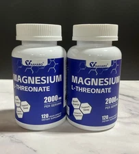 2 PACK Magnesium L Threonate  - 120x  Capsules - 2000 MG per Serving - Non-GMO