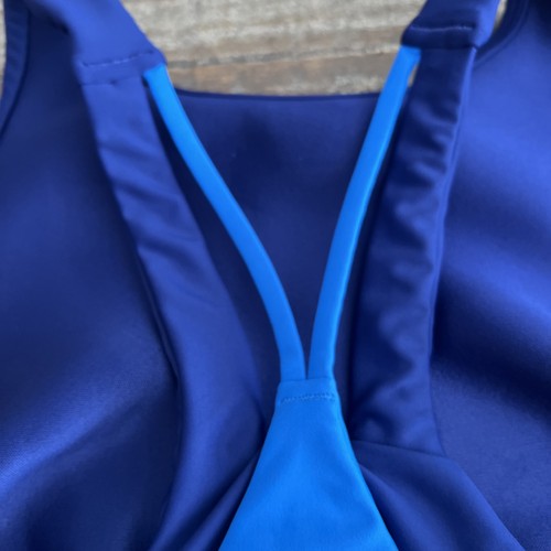 Athleta Blue High Neck Long Line Sports Bra Moisture-Wicking Racerback. Size M - Picture 5 of 6