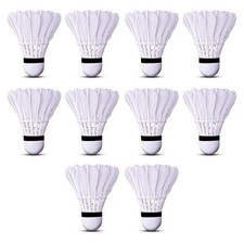 White Feather Badminton Shuttlecock For Training  Practice Matches - Pack Of 10