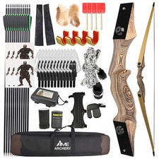  Kit Arco Lungo 60" Takedown Arco Ricurvo 20-50lbs LH RH Caccia Legno Nero Cacciatore