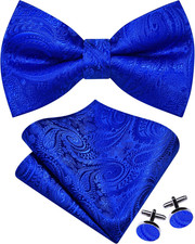 Mens Paisley Pre-Tied Bow Tie Handkerchief Jacquard Woven Adjustable Bowties Poc