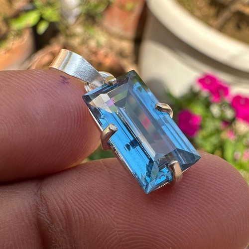 Flawless Certified 24.50 Ct Santa Maria Blue Aquamarine Pendant-925 Solid Silver - Picture 4 of 7