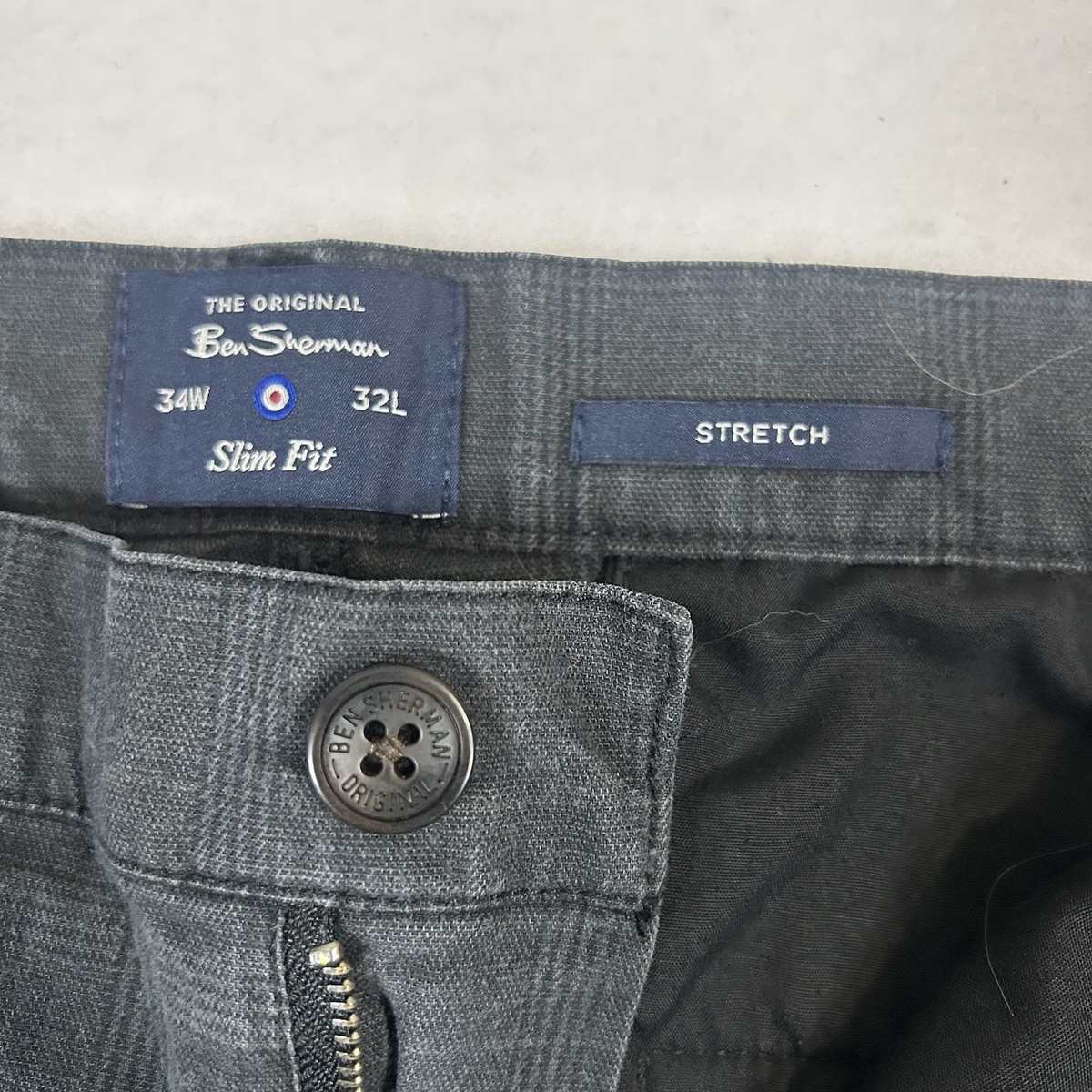 Ben Sherman Men’s 34x32 Slim Fit Chino Pants Black Gray Check Stretch Casual View 6