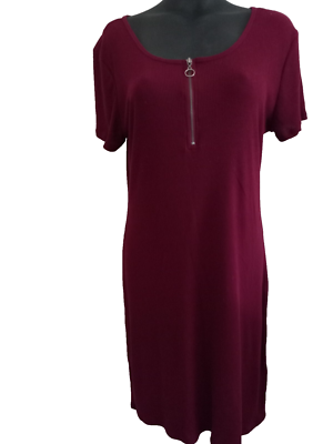 Women's Maroon Casual Dress Short Sleeves Zip Front Size XL Cute Dress!