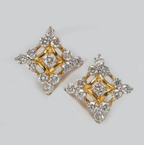 14K Solid Gold Natural Diamond Floral Stud Earring Handmade Earrings Gift - Picture 18 of 24