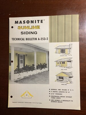 Masonite Sunline Siding Technical Bulletin A-253-2 Panel Vintage Brochure
