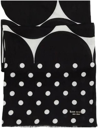 Neu mit Etikett neu Kate Spade New York Joy Punkte länglicher Schal schwarz cremefarben - Bild 7 von 7