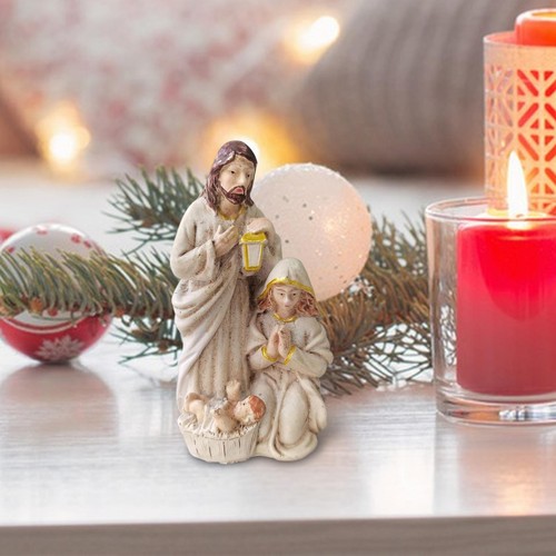 Holy Family Nativity Scene Christmas Figurine Resin Mary Joseph Baby Jesus - Picture 3 of 7