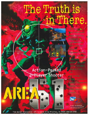 Area 51 by Time Warner Interactive Video Arcade Flyer / Brochure / Ad