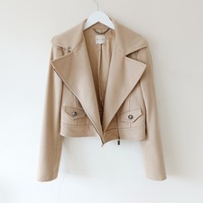 £2,195 Céline Authentic Womens Beige Pure 100% Wool Biker Jacket Size 40 Uk 12