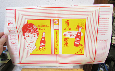 Vintage Dr Pepper Book Cover paper, 1950s 20 x 12 inch very colorful artwork NEW