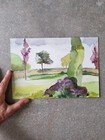 One of a Kind Original Watercolor Bucolic French Countryside Signed Fine Art — photo 3