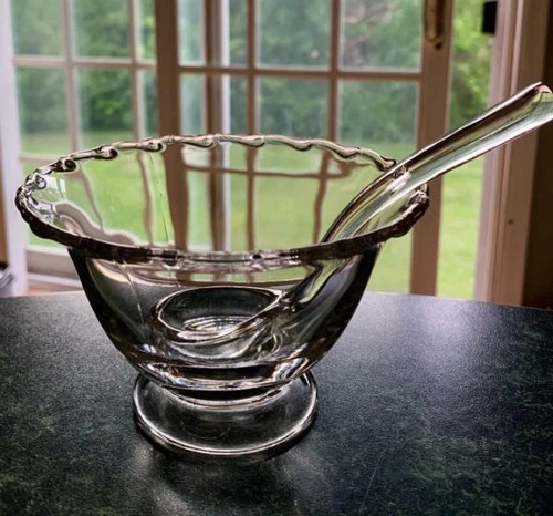 VTG FOSTORIA CENTURY FOOTED MAYO~MAYONNAISE BOWL W/ LADLE~2 PC~EUC