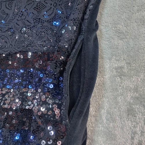 Quacker Factory Velour Sequin Jacket Sz L Black Embellished Full Zip Grandma - Picture 9 of 14