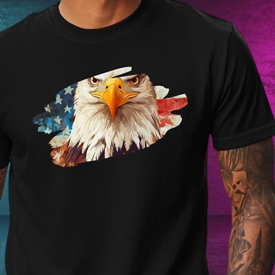 Men's Eagle USA Flag Print Cotton T-Shirt Size XS to 5XL