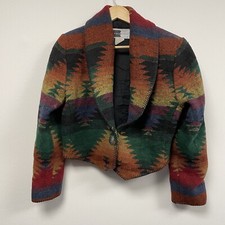 Rhonda Stark Southwestern Aztec Western Wool Blend Blanket Jacket Size M Vtg 90s