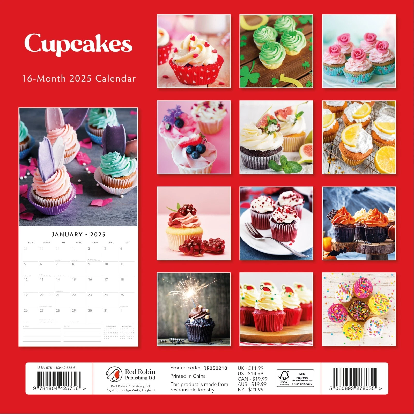 Cupcakes 2025 Square Wall Calendar