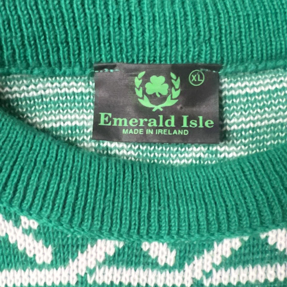Emerald Isle Crewneck Knit Sweater Celtic Shamrock St Patrick Made in Ireland XL - Image 3 of 4