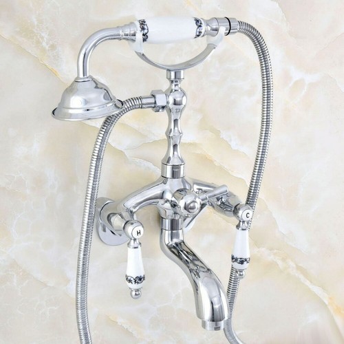 Chrome Wall Mount Bathroom Tub Clawfoot Faucet w/ HandShower Adjustable 3 3/8" - Bild 6 von 10
