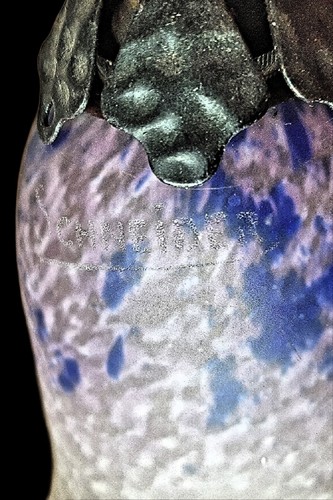 SCHNEIDER France Art Deco chandelier, mottled blue gray shades vintage antique - Picture 4 of 10