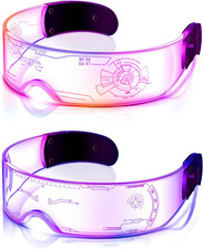 2 Pairs LED Visor Glasses 7 Colors Futuristic Glasses 4 Modes Light