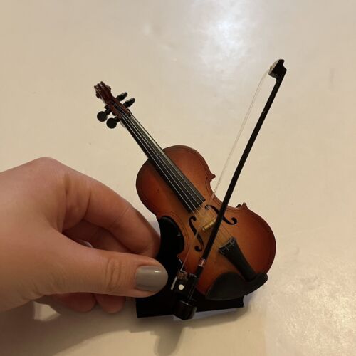 Vintage Mini 5.25" Violin with Bow and Case, Stand Display Music Classical Shelf - Picture 2 of 11
