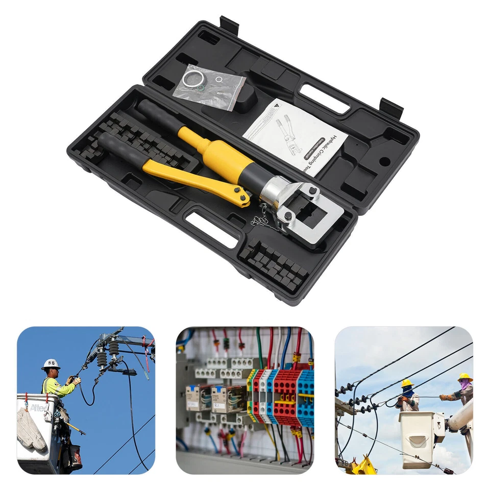 Ferramenta de crimpagem hidráulica amarela operada à mão crimpador hidráulico com 13 moldes 20T~ - Imagem 2 de 4