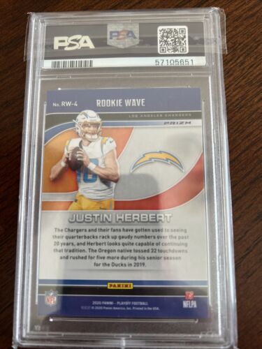 Justin Herbert 2020 Panini Playoff #RW-4 ROOKIE WAVE PINK PRIZM PSA 10 GEMA - Imagen 3 de 3