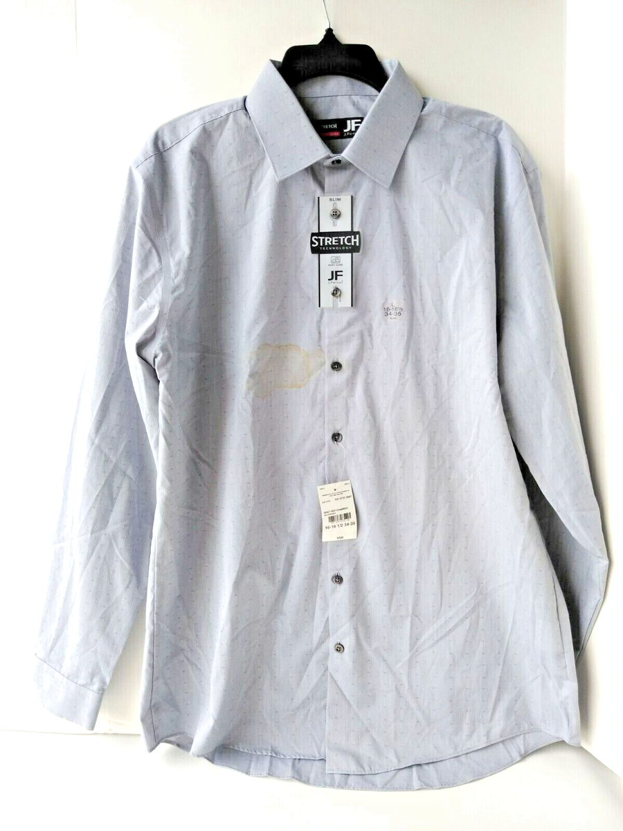 jf mens dress shirts JF J Ferrar Dress Shirt Mens Large Gray Text Long Sleeve Button Up Slim Fit