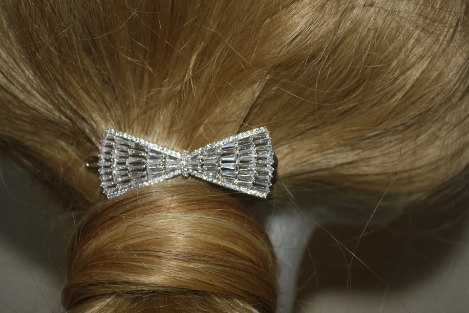 Capelli Clip Placcato Rodio Rame Zircone Cubico Matrimonio, Ballo O Damigella - Immagine 4 di 4