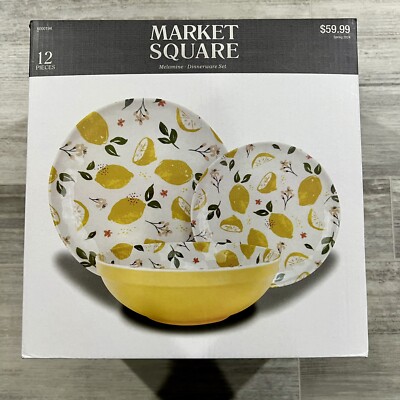 Market Square 12 pc Set Lemon Summer Dinnerware Dinner Plates