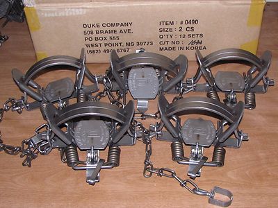 5 DUKE #2 COIL SPRING TRAPS RACCOON COYOTE BOBCAT FOX LYNX OTTER NEW SALE 