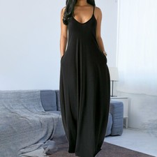 Women Casual Lady V Neck Sleeveless Long Loose Maxi Tank Dress Beach Sundress