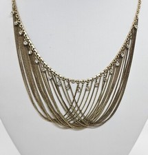 Vintage VCLM Bib Collar Necklace Clear Rhinestone Gold Tone Multichain 18" Adj