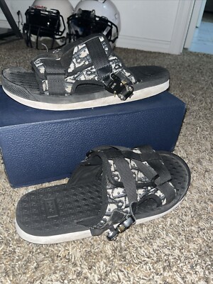 Dior Men Alpha Sandal Beige Black Oblique Jacquard Logo Slide (SIZE 10/ 45)