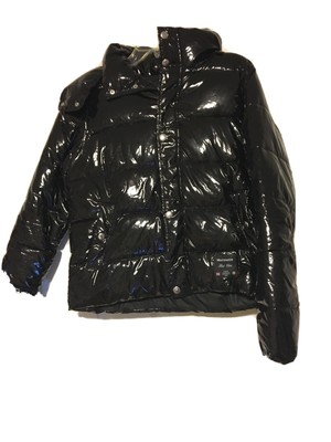 black plastic puffer jacket