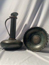 Vintage Bronze Signed Pal Bell  10”Tall Ewer And 6” Diameter Bowl Made In Israel