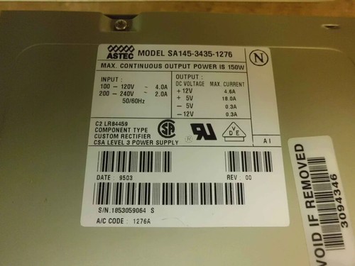 SA145-3435-1276 astec 150 watt at power supply remote plunger switch - Picture 6 of 6