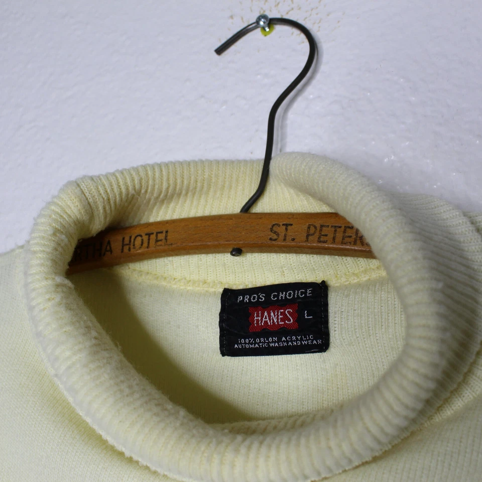 VTG 60s Hanes Turtleneck Long Sleeve Shirt Large White Orlon Made in USA - Image 4 of 4