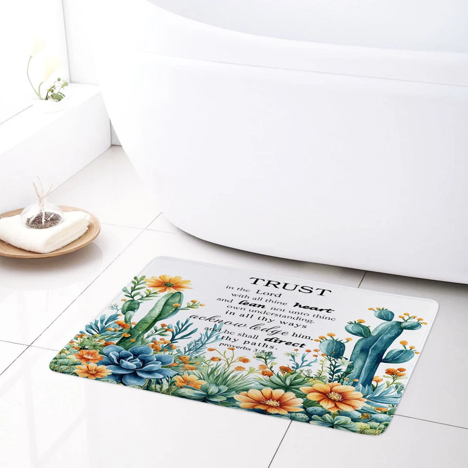 Garden Green Succulent Plant Orange Flower Shower Curtain Set for Bathroom Decor - Image 3 of 4