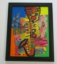 ABSTRACT EXPRESSIONISM PAINTING MUSICIAN  JAZZ PORTRAIT BAND CONCERT MODERNISM