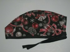Surgical Scrub Hats caps  Christmas Silver Bells pinecones and Ornaments