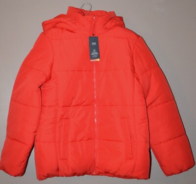LADIES M&S THERMOWARMTH HOODED STORMWEAR PUFFER JACKET SIZE 12 RED - BNWT