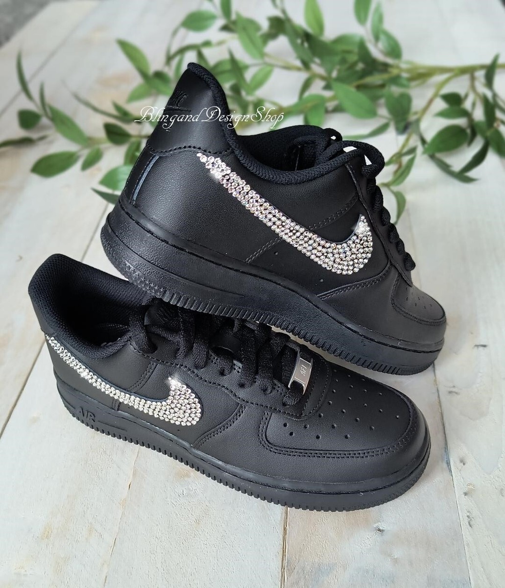 Bling Nikes Air Force 1 07 Black Sneakers made with