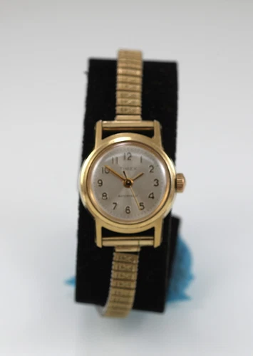 Timex Vintage Watch Women Gold Stainless Steel Stretch WR Mechanical White