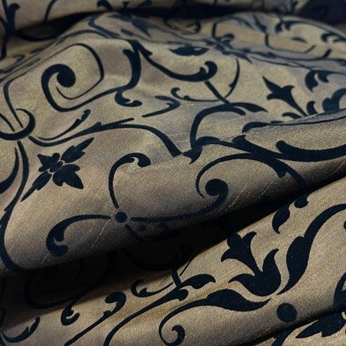 Damask Velvet Flocked Taffeta Fabric Dress Cushion Curtains Thows 60" BROWN Shot - Picture 13 of 13