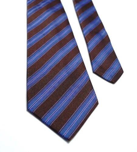 KITON 7-fold Neck Tie Made in Italy Striped Brown Blue 100% Silk Krawatte - Picture 1 of 12