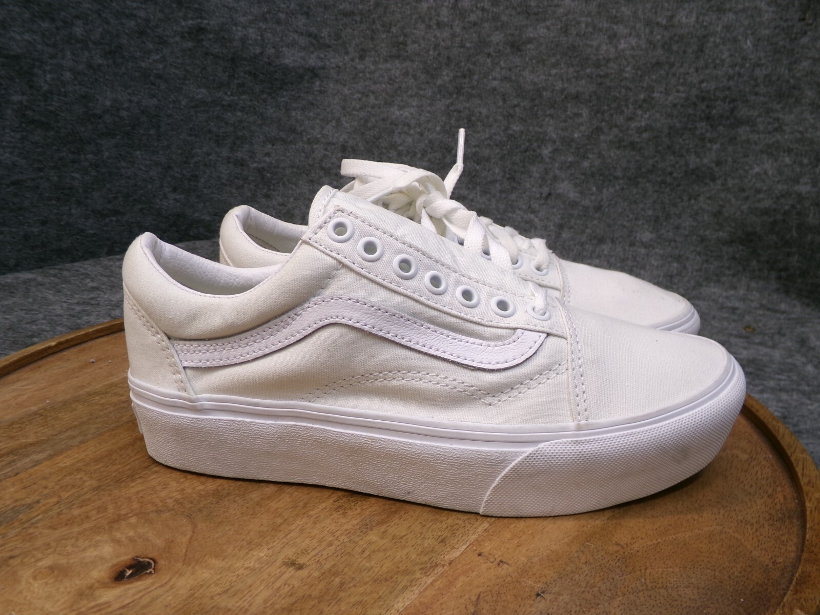 Vans Womens Old Skool Platform True White Canvas Skate Shoes Sneaker Size 8 US